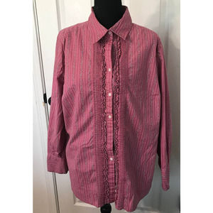 SAG HARBOR WOMENS BUTTON-UP  STRETCHY LONG SLEEVE, SIZE 1X